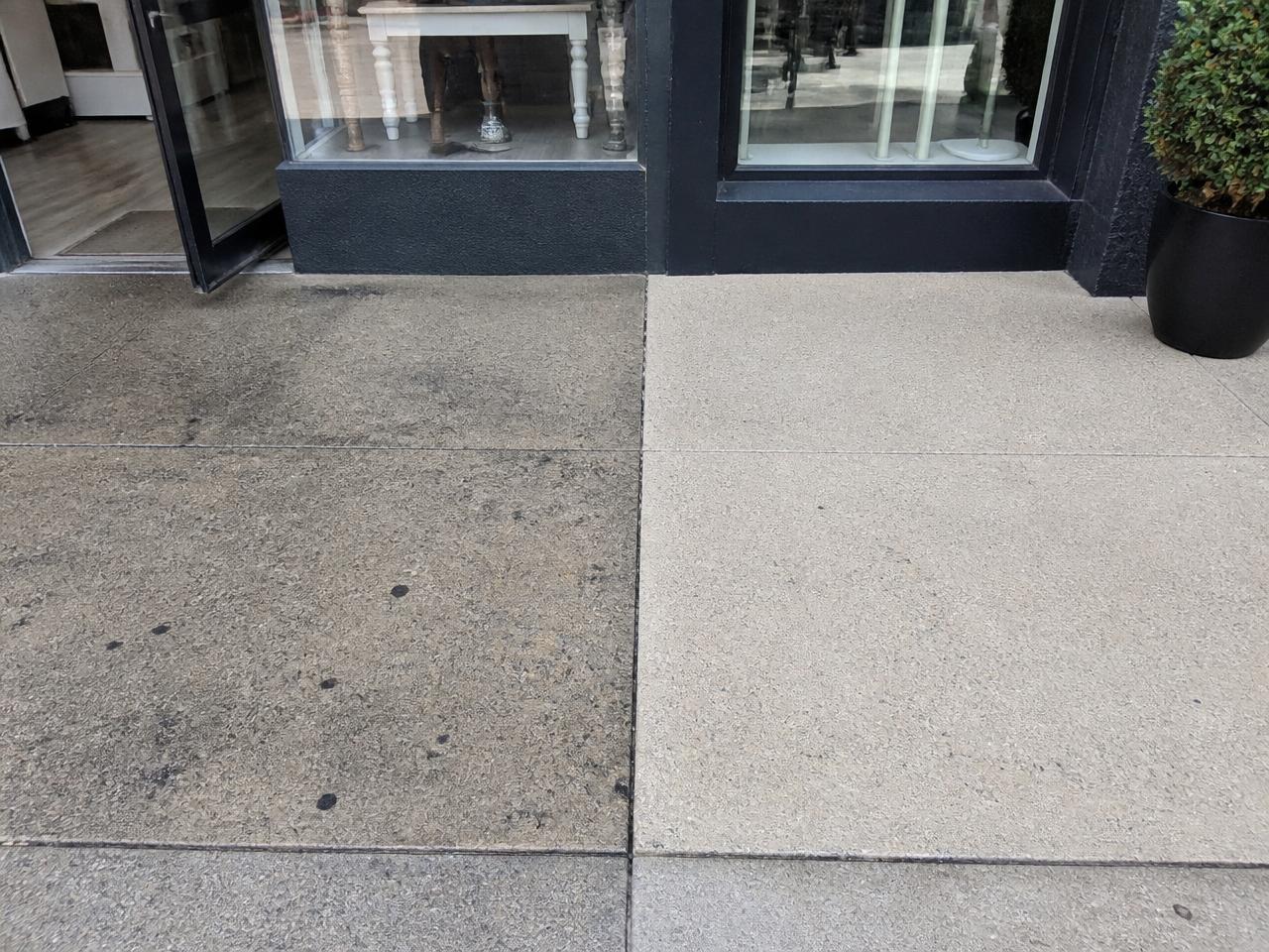 Commercial sidewalk before and after cleaning
