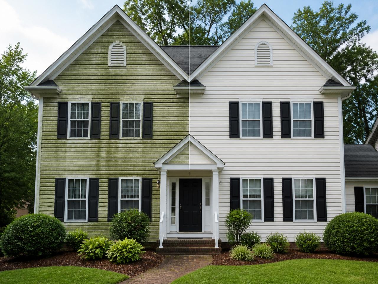 House soft wash before and after